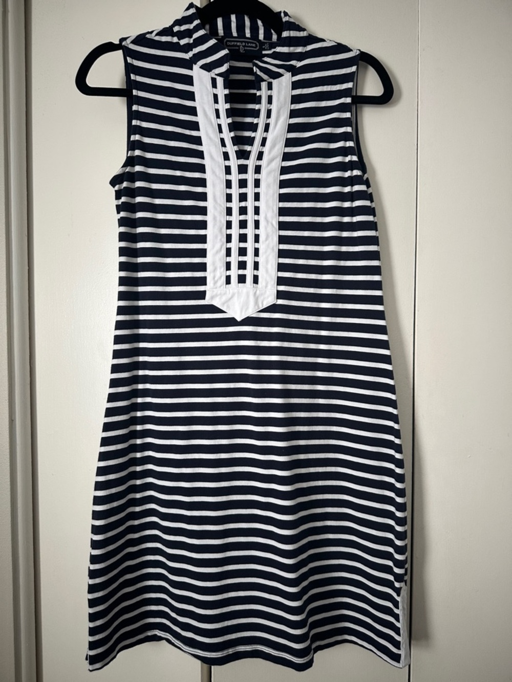 Duffield Lane Navy and White striped dress S